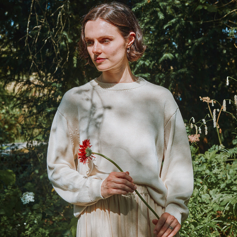 Women's Cotton Knit Sweater - Biscuit