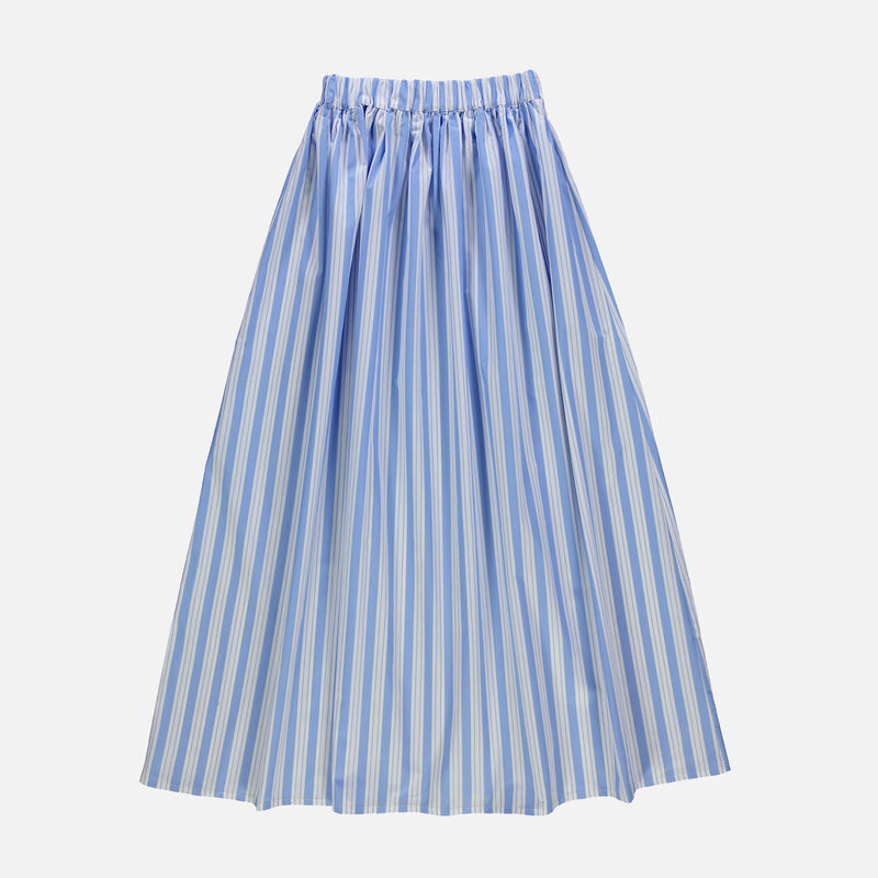 Women's Cotton Poplin Chia Skirt - Wide Blue/White Stripe