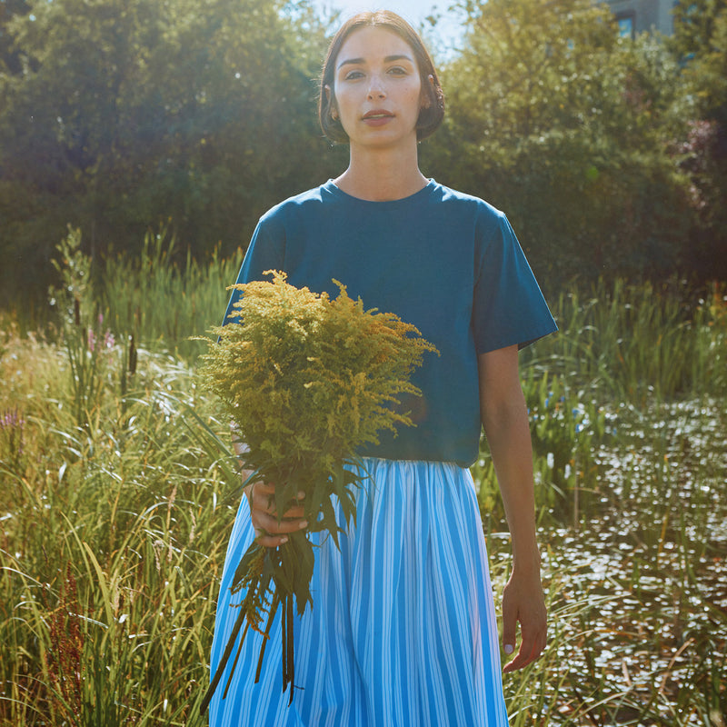 Women's Cotton Poplin Chia Skirt - Wide Blue/White Stripe