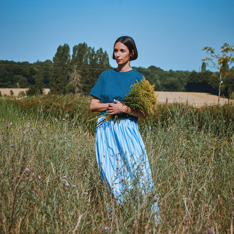 Women's Cotton Poplin Chia Skirt - Wide Blue/White Stripe
