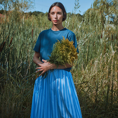 Women's Cotton Poplin Chia Skirt - Wide Blue/White Stripe