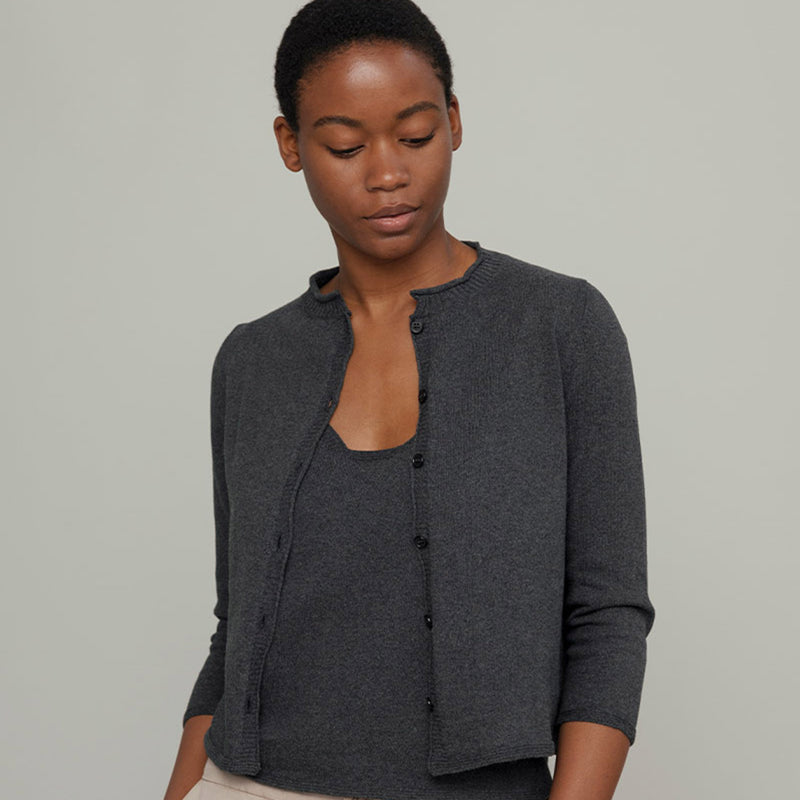 Women's Recycled Cotton 3/4 Sleeve Leda Cardigan - Grey Anthracite