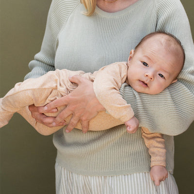 Baby Cotton Newborn Footed Pants - Oat Melange