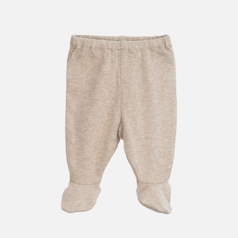 Baby Cotton Newborn Footed Pants - Oat Melange