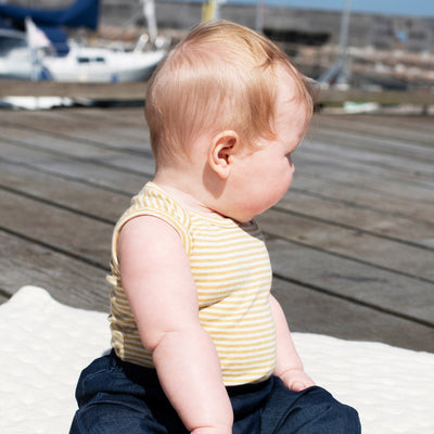 Baby Cotton Sleeveless Body - Chamomile/Off White