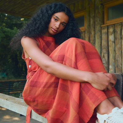 Women's Cotton/Linen Frankie Dress - Red Check