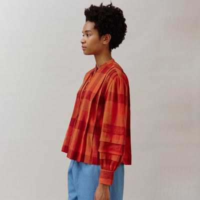 Women's Cotton/Linen Wilf Shirt - Red Check