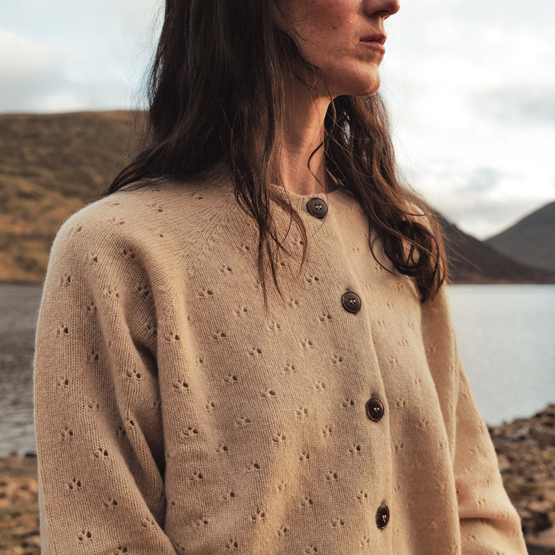 Cloud Women’s Pointelle Cardigan - Superfine Lambswool - Oat
