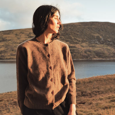 Cloud Women’s Pointelle Cardigan - Superfine Lambswool - Timber