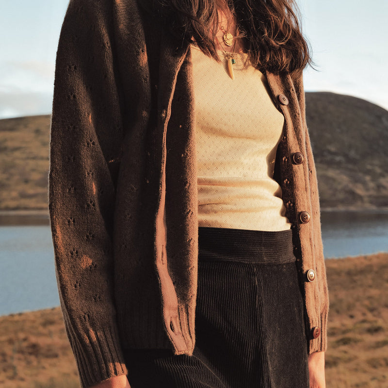 Cloud Women’s Pointelle Cardigan - Superfine Lambswool - Timber