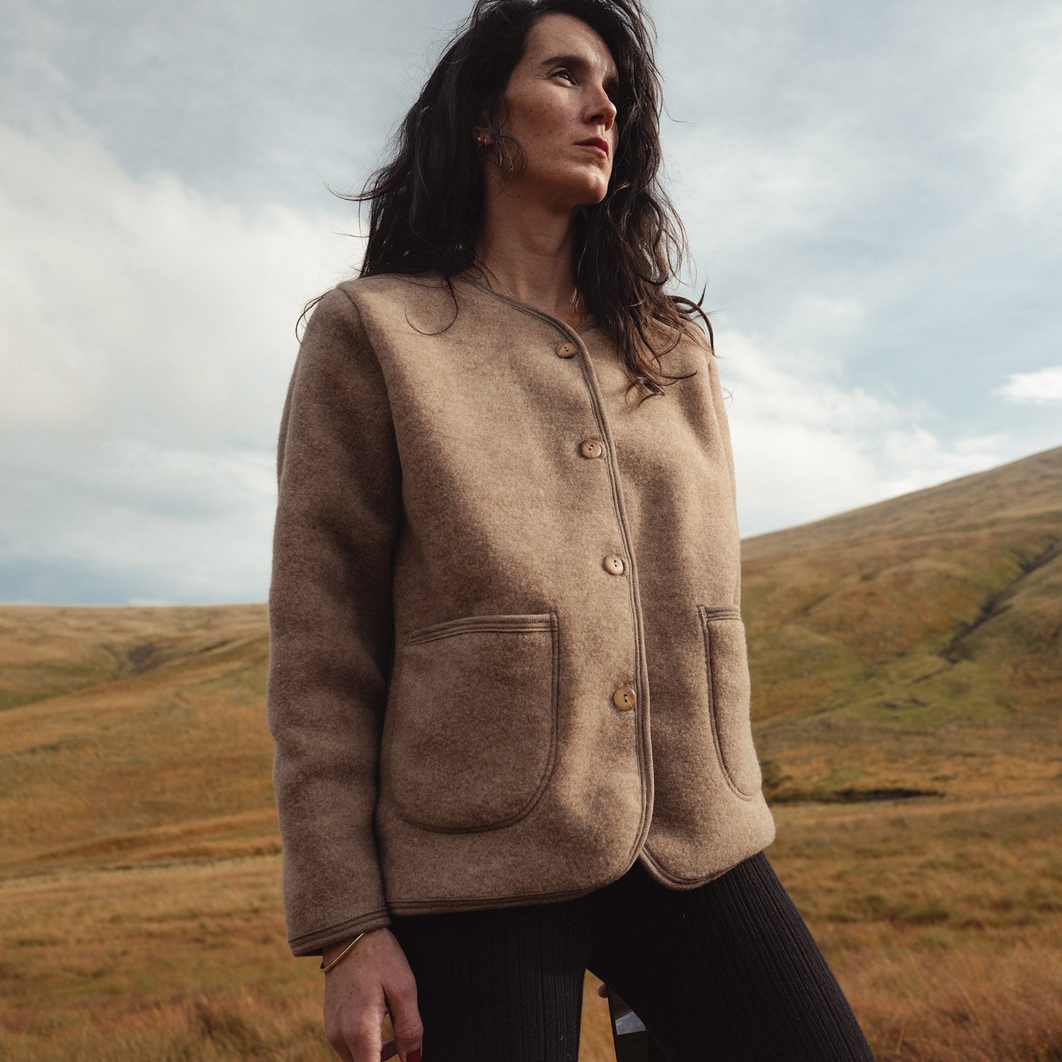 Women's Merino Wool Fleece Jacket in brown - sizes UK6-16 / EU34