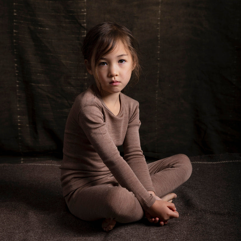 Lark Top & Finch Leggings Kids Set - Merino Wool & Silk - Warm Driftwood