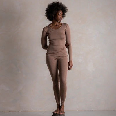 Lark Top & Finch Leggings Women’s Set - Merino Wool & Silk - Warm Driftwood