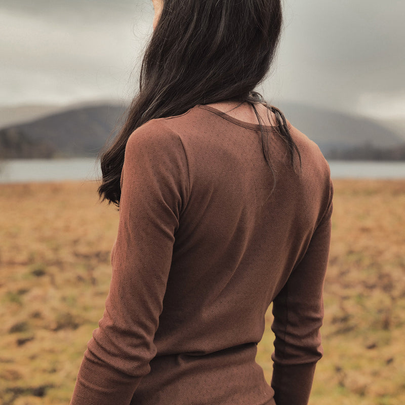 Lark Women's Top - Cotton Pointelle - Squirrel