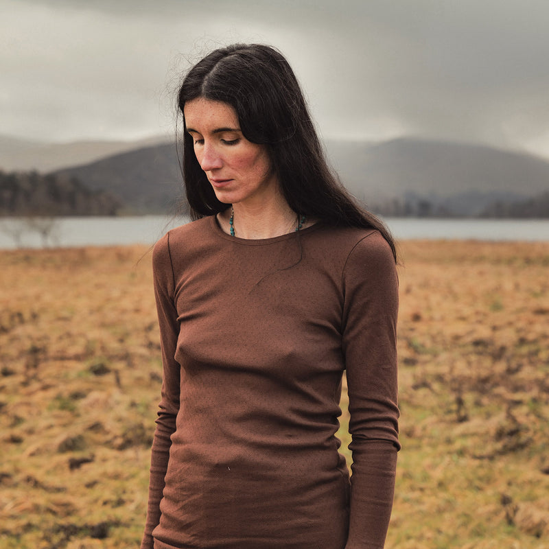 Lark Women's Top - Cotton Pointelle - Squirrel