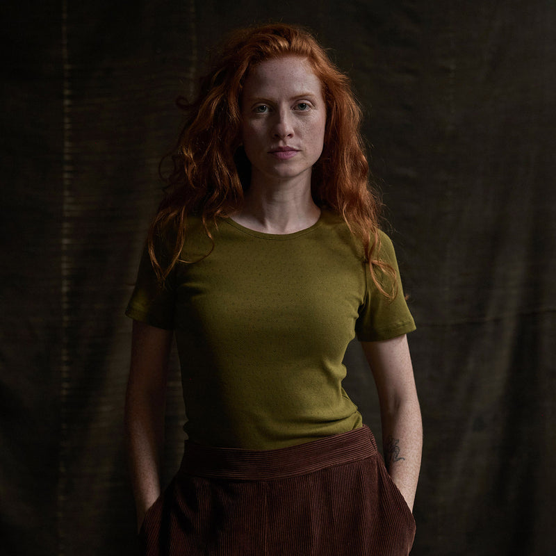 Smew Womens Top - Cotton Pointelle - Olive