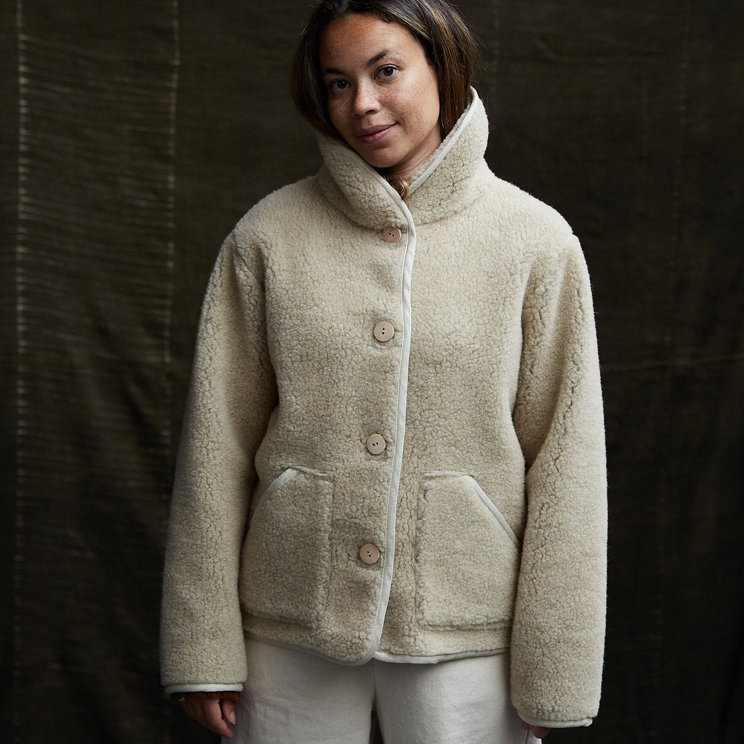 Women's Wool Teddy Fleece Jacket in beige - sizes Small to XL
