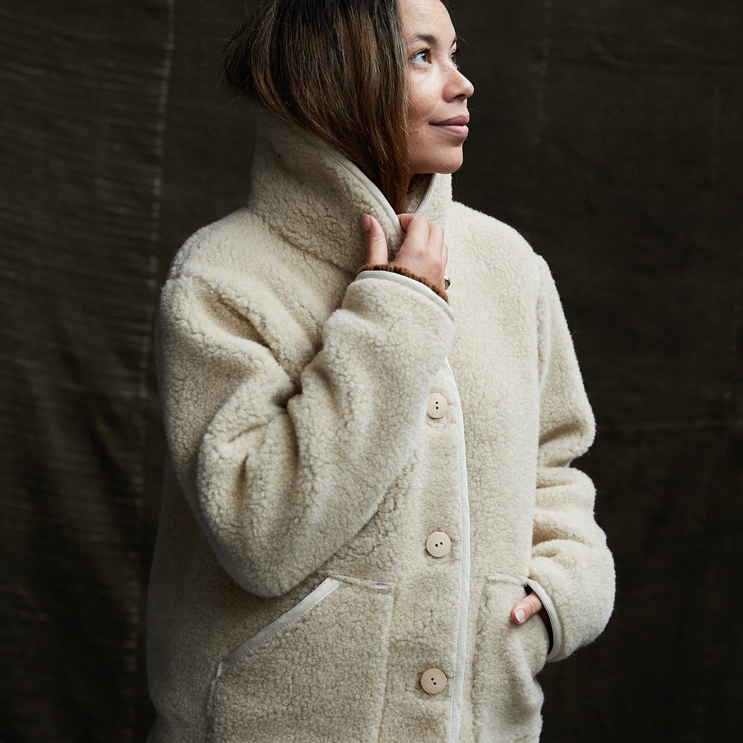 Women's Wool Teddy Fleece Jacket in beige - sizes Small to XL