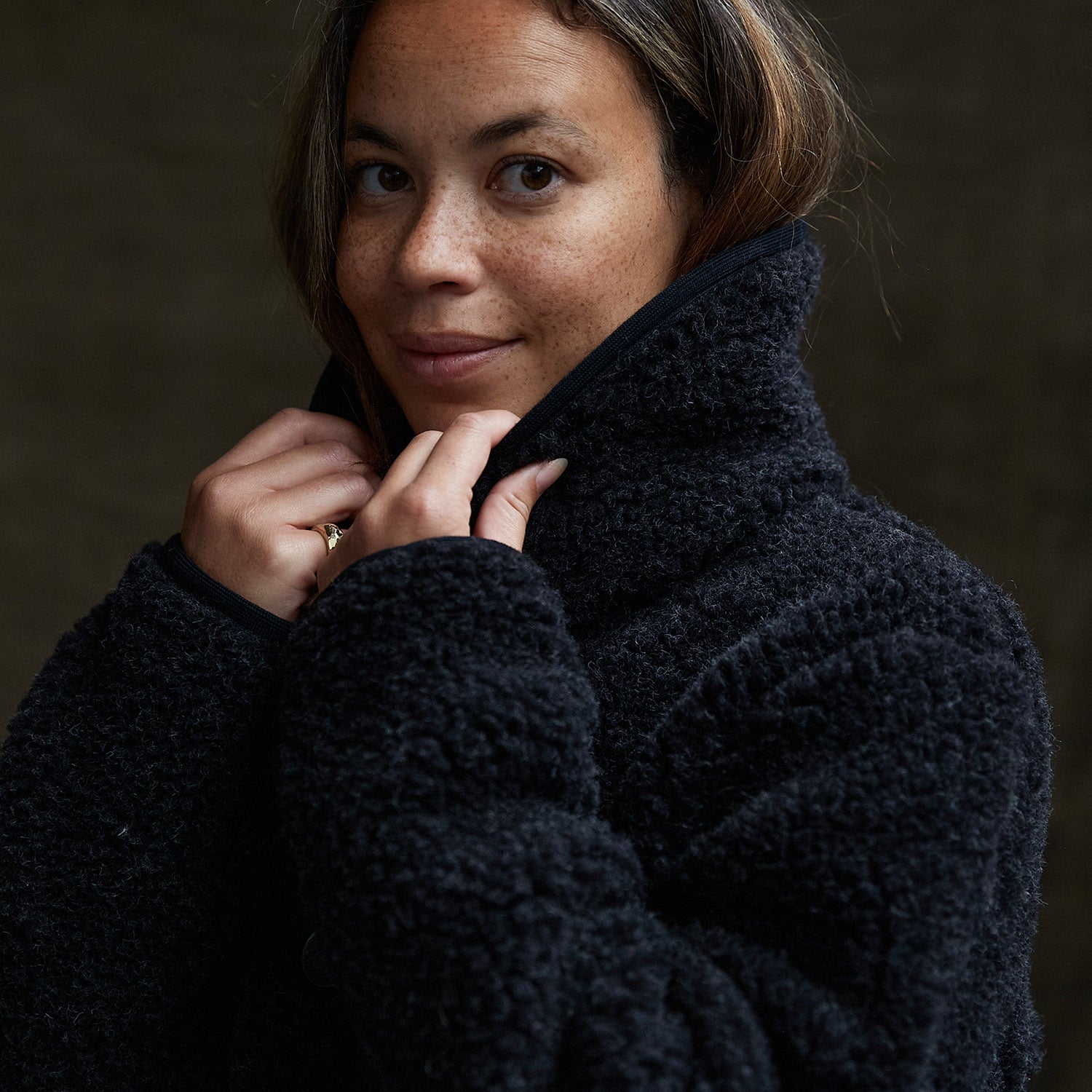 Women's Wool Teddy Fleece Jacket in black - sizes Small to XL