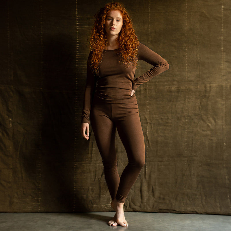 Women's Merino Wool Silk Leggings in brown sizes Small to XL
