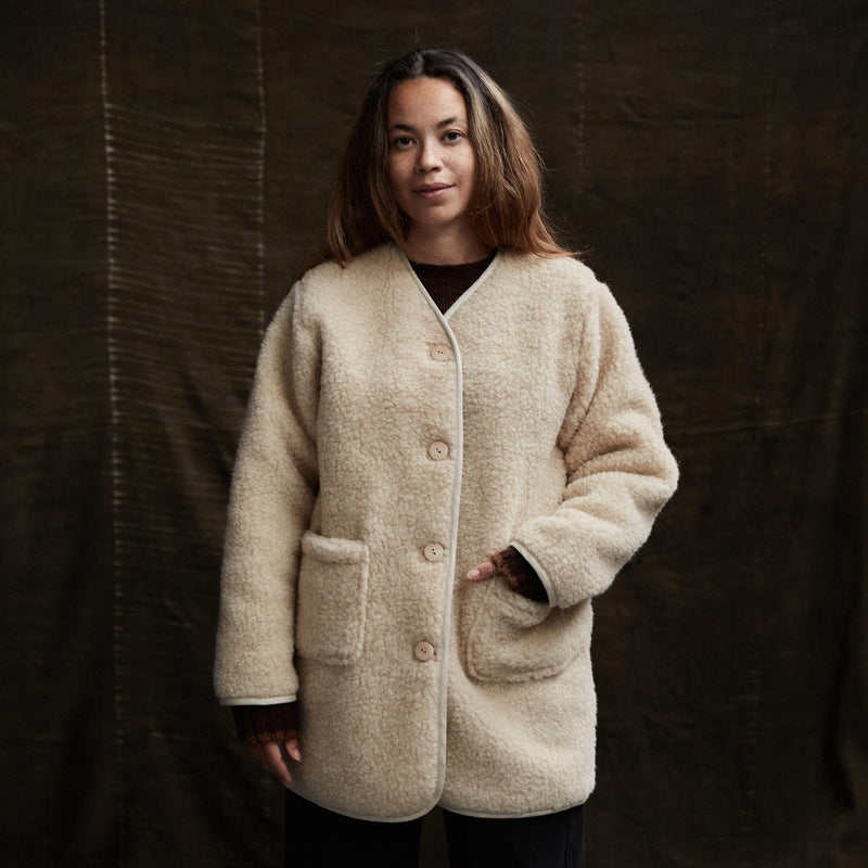 Women’s Wool Teddy Fleece Coat in beige - sizes Small to XL – MamaOwl