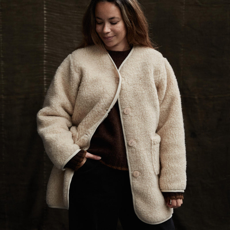 Women’s Wool Teddy Fleece Coat in beige - sizes Small to XL – MamaOwl