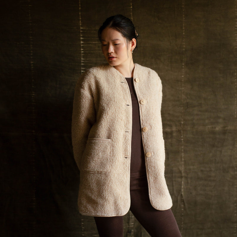 Womens Sika Coat - Wool Teddy Fleece - Oatmeal