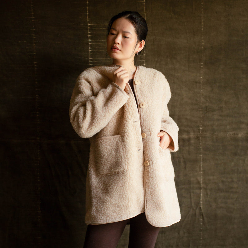 Women’s Wool Teddy Fleece Coat in beige - sizes Small to XL – MamaOwl