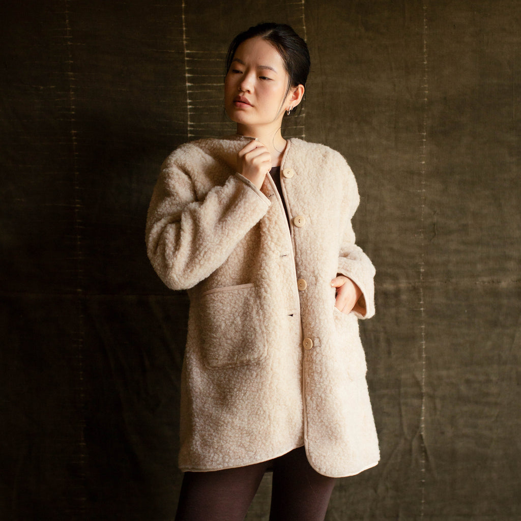 Womens Sika Coat - Wool Teddy Fleece - Oatmeal – MamaOwl