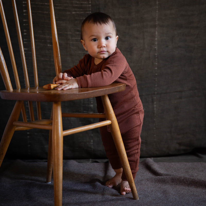 Stork Baby Pyjamas - Merino Wool - Cinnamon