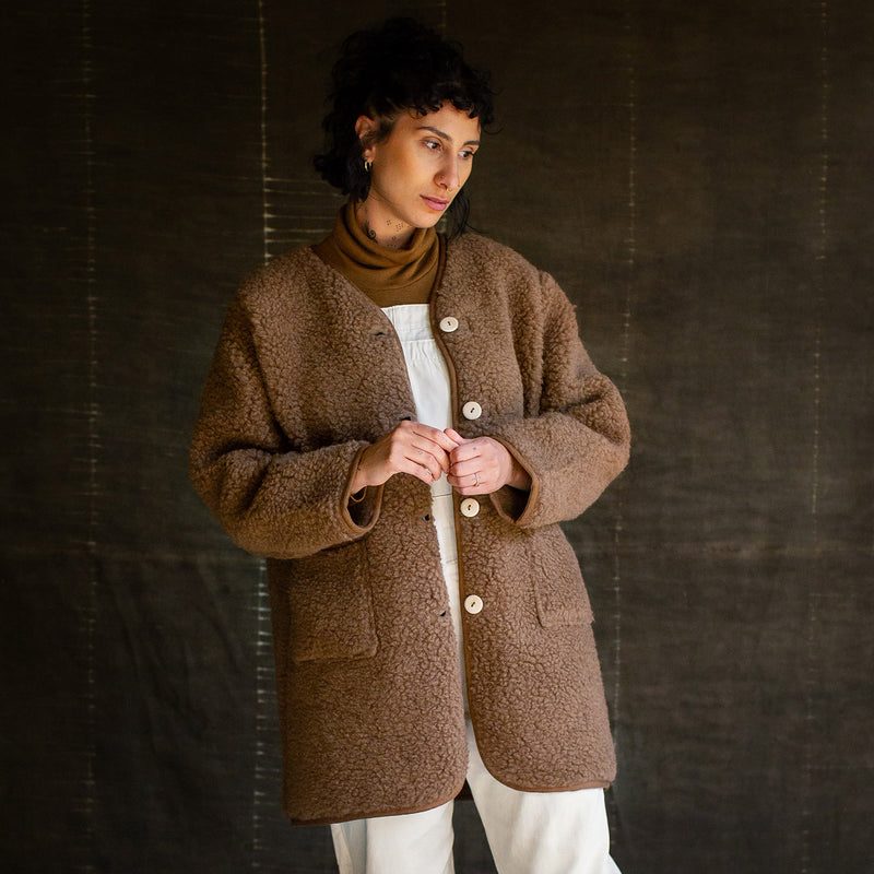 Sika Women's Coat - Wool Teddy Fleece - Nutmeg