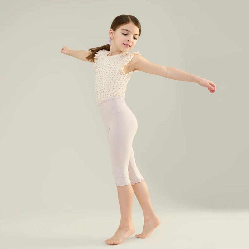 Kids Pima Cotton Frill Tee - Pansy Chicweed Print Pointelle