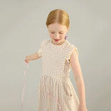 Kids Pima Cotton Dunes Dress - Cloud Gingham Print