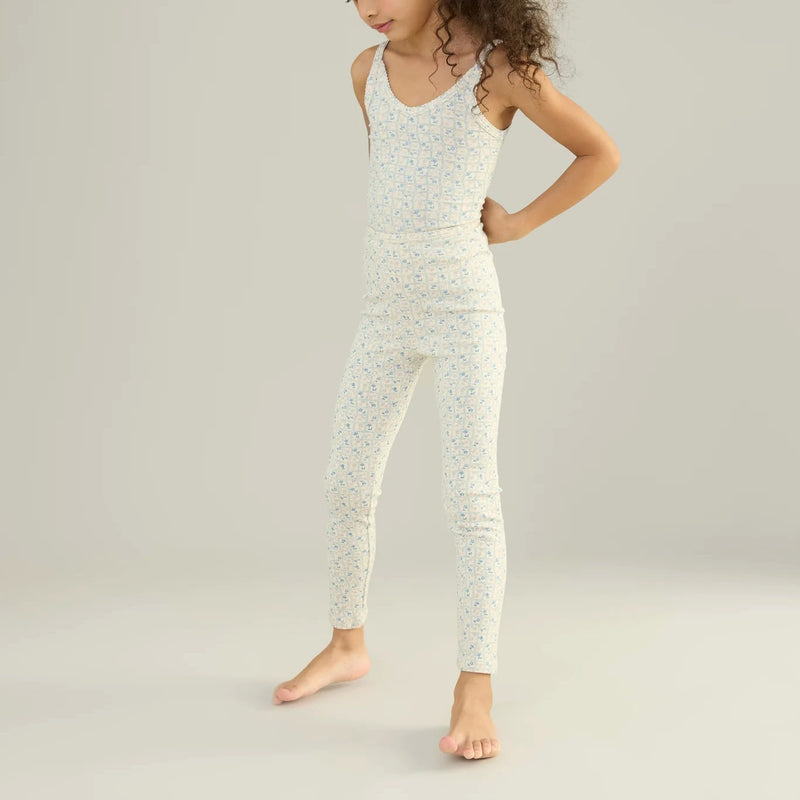 Kids Pima Cotton Stretch Leggings - Azul Flower Press Print
