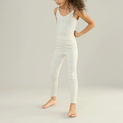 Kids Pima Cotton Stretch Leggings - Azul Flower Press Print