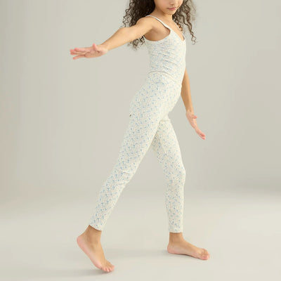 Kids Pima Cotton Stretch Leggings - Azul Flower Press Print