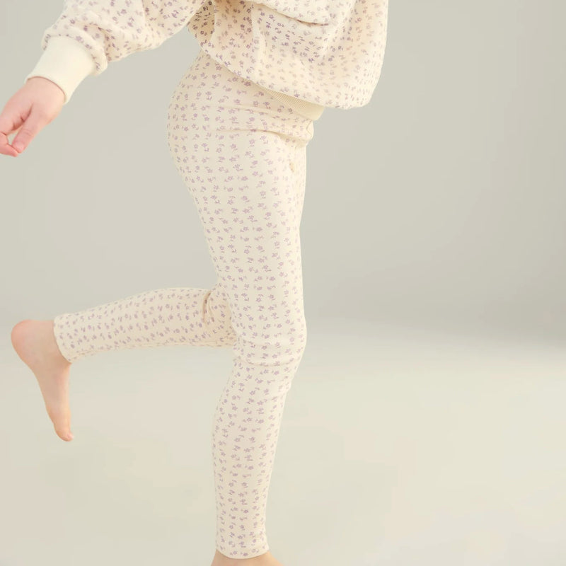Kids Pima Cotton Stretch Leggings - Pansy Chicweed Print