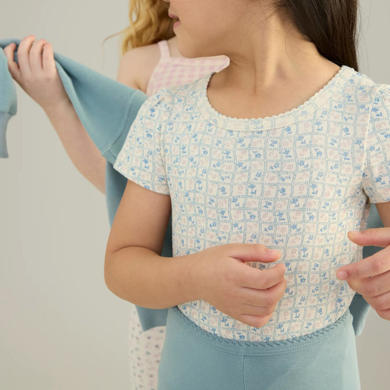 Kids Pima Cotton Pouf tee - Azul Flower Press Print