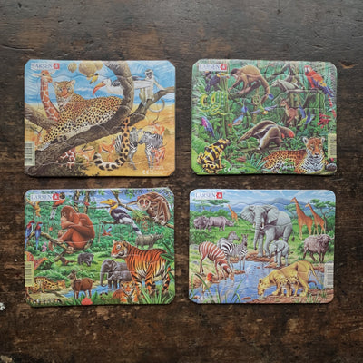 Mini Cardboard Puzzle 12 Pieces - Wild Animals - Set of 4