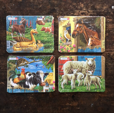 Mini Cardboard Puzzle 7 pieces - Farm Animals - Set of 4