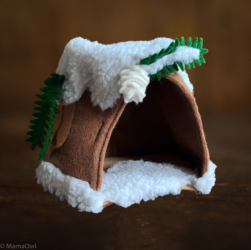 Handmade Wool Snowy Gnome & Fairy Stump House