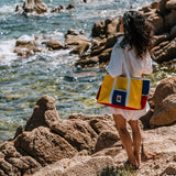 Cotton Canvas Beach Bag - Blue/Red/Yellow