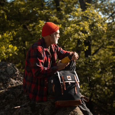 Cotton Canvas Matra Mini Backpack With Leather Strap & Base - Black