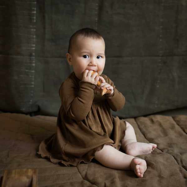 brown infant dress Baby Corduroy - Russet on trend in the hot shade of chocolate mousse the Charlotte dress is the ultimate show stopper Charlotte Premium Girls Dress -