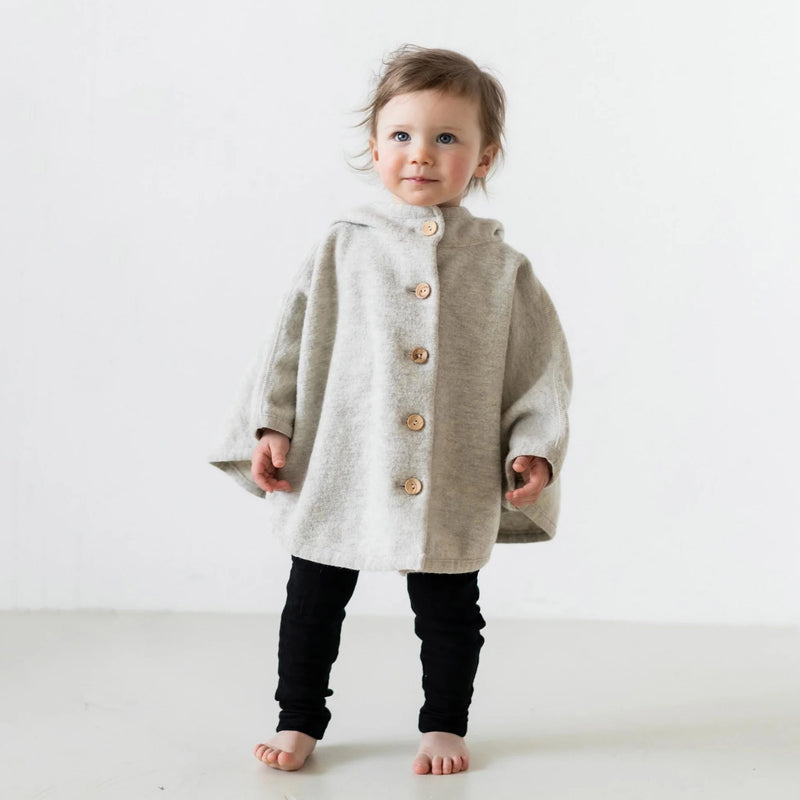 Kids Boiled Merino Wool Poncho - Natural