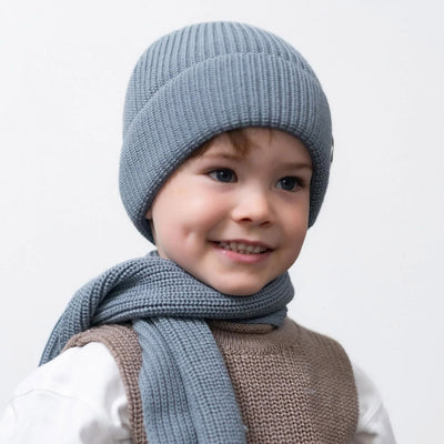 Kids Merino Wool Beanie - Smoky Blue