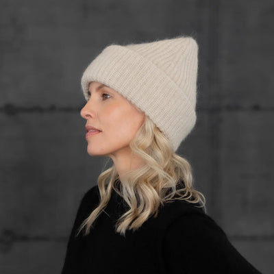 Women's Merino Wool/Alpaca/Silk Beanie - Beige