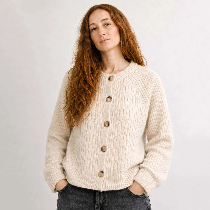 Women's Merino Wool/Alpaca/Silk Cable Cardigan - Beige