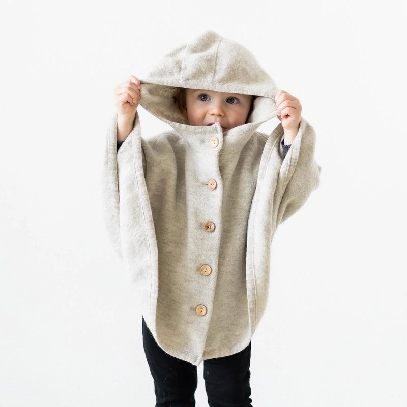 Kids Boiled Merino Wool Poncho - Natural
