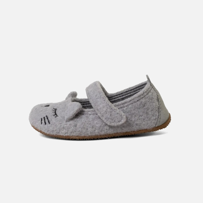 Kids Boiled Wool Ballerina Slipper Shoe - Light Grey Kitten